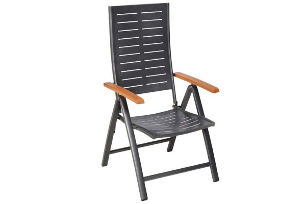 Merxx Tinos Klappsessel, Rückenlehne 5-fach verstellbar, folierte Armlehnen Holzoptik, Aluminium mit Kunststoff, 21621-617