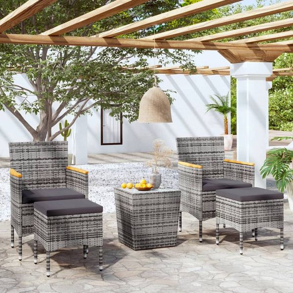 vidaXL 5-teilig Garten-Bistro-Set Poly Rattan und Hartglas Grau, 3058375
