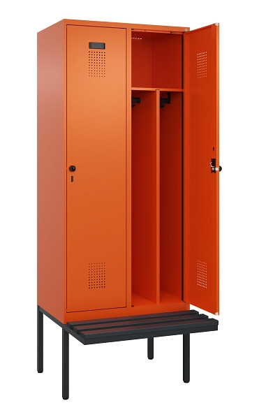 C+P Spind Evolo PLUS, 2 Abteile, 2120x800x815mm, 2004/2004, Haken 4, Drehriegel, Sitzfläche Kunststoff, Trennwand, 0490407-22F S10077