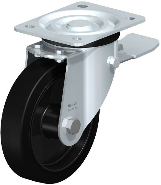 Blickle L-POEV 161XR-ST Stahlblech-Lenkrolle, mittelschwere Ausführung, mit Anschraubplatte & Feststeller, Elastik-Vollgummi, Schwarz, 850585