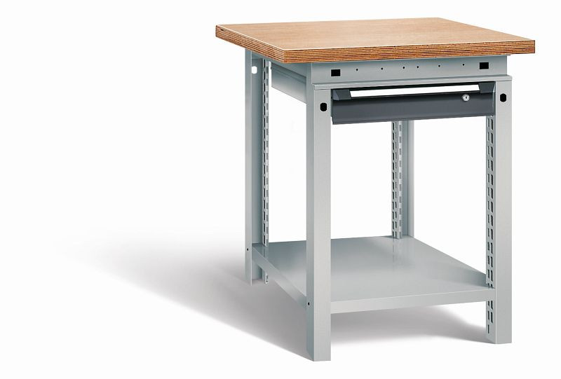 Otto Kind Werkbank Serie function Typ 103, Multiplexplatte 40 mm, überstehend, 1Schublade 120 mm, Gehäuse RAL 9006, Front RAL 7016, 07232024S