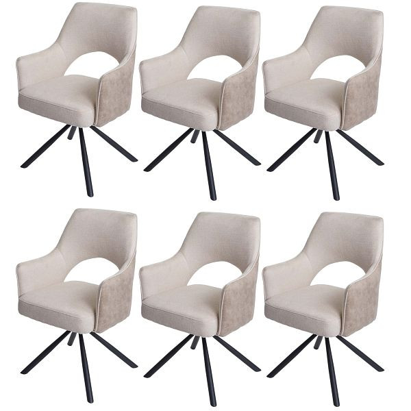 Mendler 6er-Set Esszimmerstuhl HWC-K30, Küchenstuhl Lehnstuhl, drehbar Auto-Position, Stoff/Textil MVG, creme, 6x89652