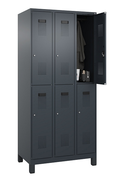 C+P Doppelstöckiger Spind Evolo PLUS, mit Füßen, 6 Fächer, 1950x900x500mm, 7016, Frontfarbe RAL 7016 Anthrazitgrau, Zylinderschloss, 049310-30 S10043