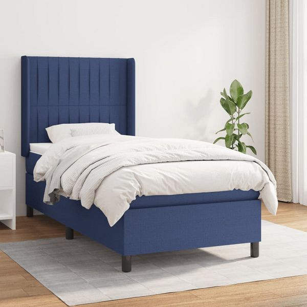 vidaXL Boxspringbett mit Matratze Blau 90x190 cm Stoff, 3131559