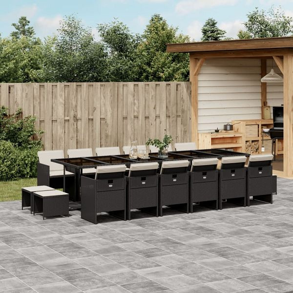 vidaXL 17-teilig Garten-Essgruppe mit Kissen Schwarz Poly Rattan, 3277769