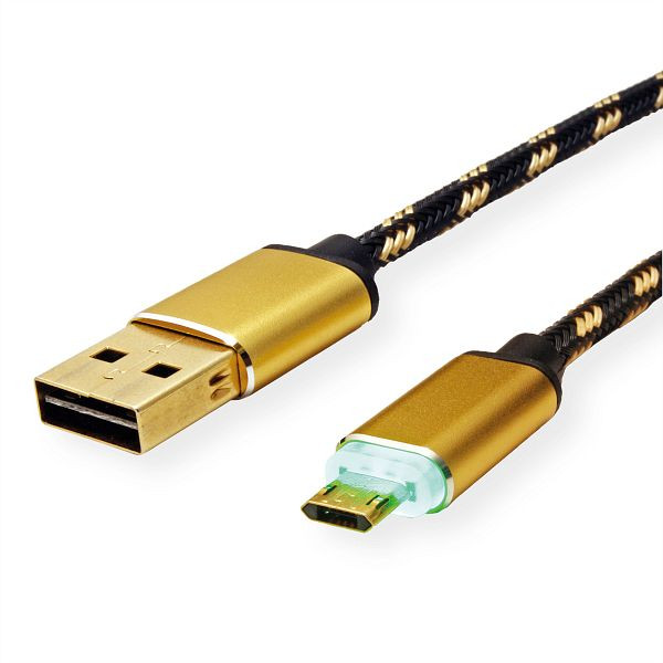 ROLINE GOLD LED USB 2.0 Kabel, USB A ST - USB Micro B ST, reversibel, Quick Charge 2.0, 1 m, 11.88.8319