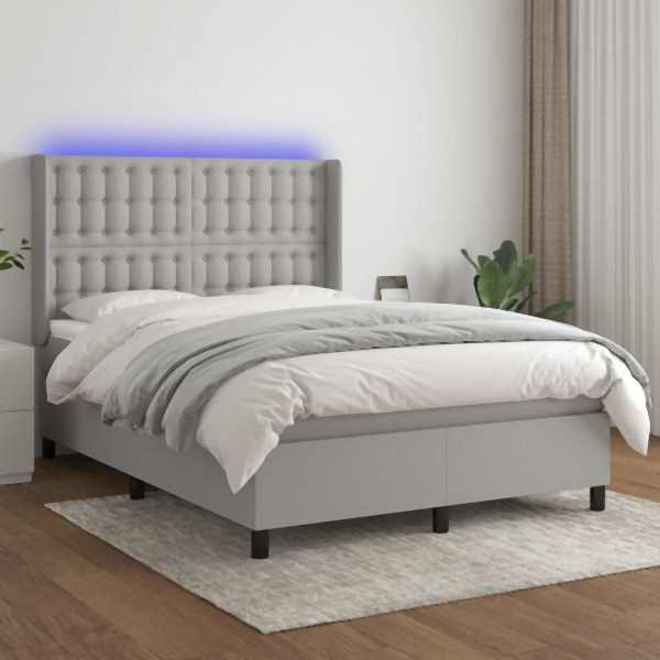 vidaXL Boxspringbett mit Matratze & LED Hellgrau 140x200 cm Stoff, 3138637