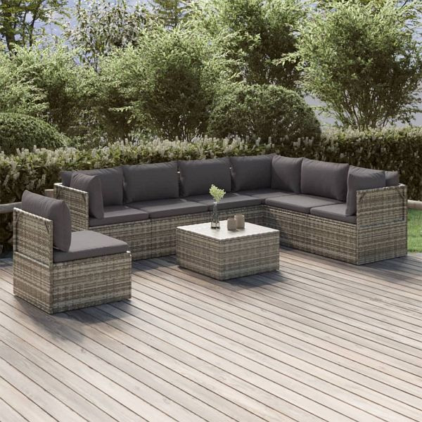 vidaXL 8-teilig Garten-Lounge-Set mit Kissen Grau Poly Rattan, 3157418