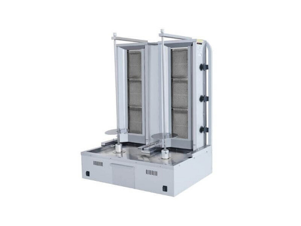 SGS Gastro Doppel Gas Dönergrill mit Motor Unten, Gyrosgrill 3+3 Brenner Schmal, inkl. Flügeltüren, DS135