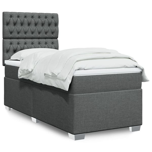 vidaXL Boxspringbett mit Matratze Dunkelgrau 80x200 cm Stoff, 3292623
