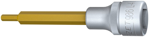 Hazet Schraubendreher-Steckschlüsseleinsatz, Vierkant hohl 12,5 mm, Innen-Sechskant Profil, 4 mm, Lange Ausführung Mit Rändelung, 986L-4