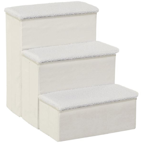 PawHut Haustiertreppe Katzentreppe Hundetreppe Faltbar Tiertreppe mit Stauraum Weiß MDF 40 x 54 x 48 cm, D06-068WT