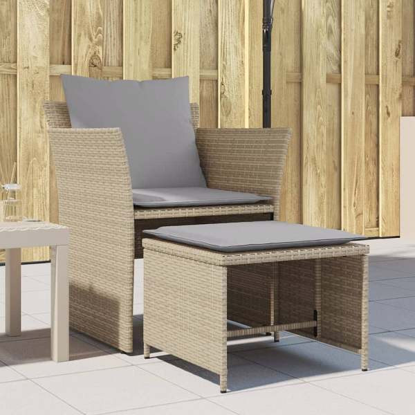 vidaXL Gartenstuhl mit Fußhocker Beige Poly Rattan, 368619