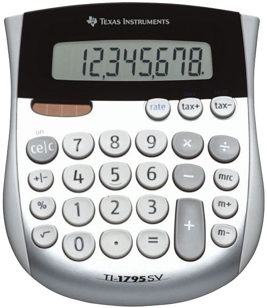 TEXAS INSTRUMENTS Mini-Tischrechner TI-1795 SV, Solar- und Batteriebetrieb, 121 x 140 x 26 mm, 752710