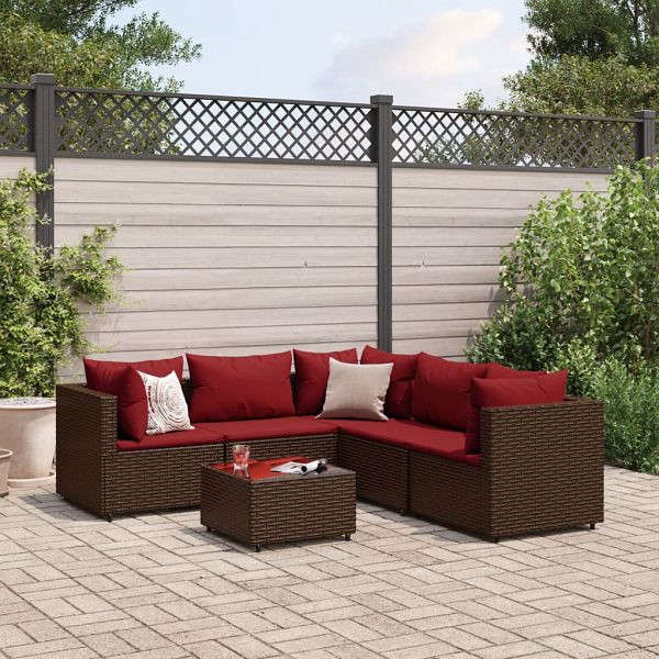 vidaXL 6-teilig Garten-Lounge-Set mit Kissen Braun Poly Rattan, 3308133