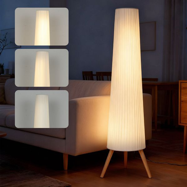 HOMCOM LED Stehlampe Wohnzimmer Dimmbar Holz mit Dreibein, Stehleuchte mit Fußschalter, 46 x 46 x 153 cm, B31-613V90WT