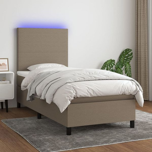 vidaXL Boxspringbett mit Matratze & LED Taupe 90x190 cm Stoff, 3134681