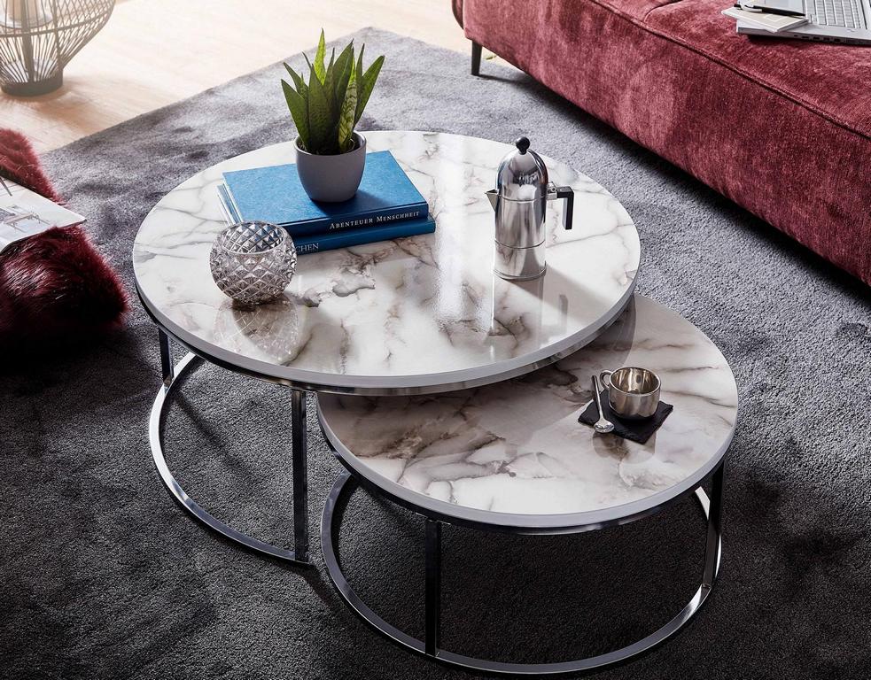 Verwunderlich Couchtisch Marmor Rund 2er Set Ebenbild