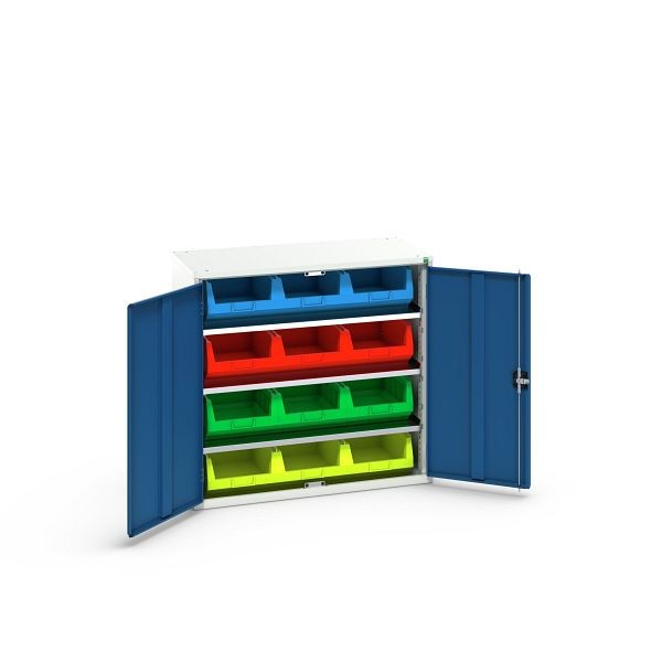 bott verso Magazinschrank, mit 3 Fachböden und 12 Sichtlagerkästen, BxTxH: 1050 x 550 x 1000 mm, Lichtgrau / Enzianblau, 16926550.11