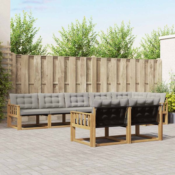 vidaXL Outdoor-Sofagarnitur mit Kissen 8-teilig Weiß und Hellgrau, 3388801