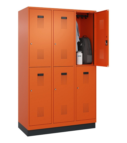 C+P Doppelstöckiger Spind Evolo PLUS, mit Sockel, 6 Fächer, 1950x1200x500mm, 200, Zylinderschloss, 049320-32 S10050