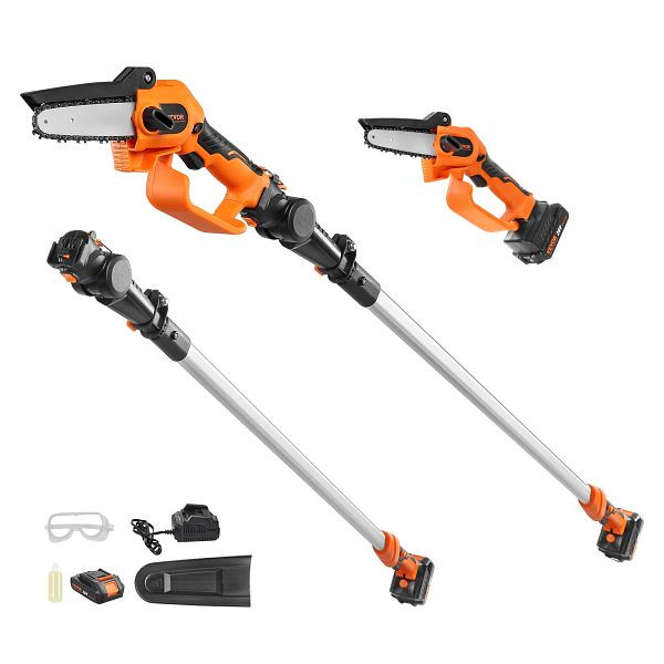 VEVOR Mini Kettensäge mit Akku 20V 2Ah Bürstenloser Motor 2 in 1 Akku-Hochentaster 22000U/min Kettensäge Elektro, WSDDXZJMNLJLYFBDPV2