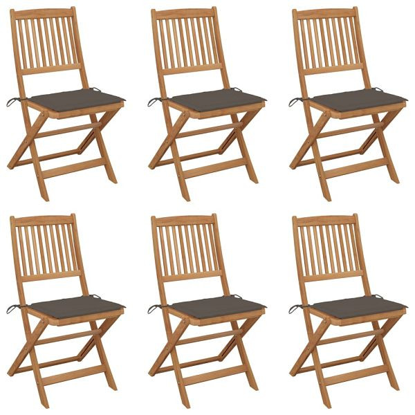 vidaXL Klappbare Gartenstühle 6 Stück mit Kissen Massivholz Akazie, 3075002