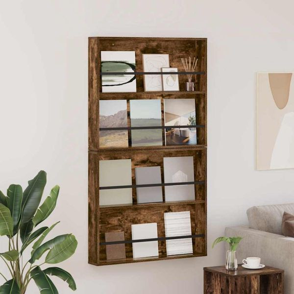 vidaXL Magazinregal mit Regal 2 pcs Geräucherte Eiche 80 x 12 x 70 cm, 890845