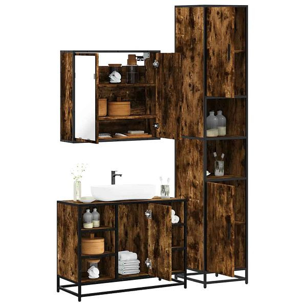 vidaXL 3-tlg. Badmöbel-Set Räuchereiche Holzwerkstoff, 3301092