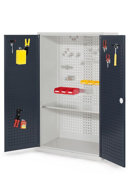 Kappes RasterPlan Werkzeugschrank Modell 3 500, H1600 x B1000 x T500 mm, RAL 7035/7016, Türinnenseite: RasterPlan Lochplatte, 1 Fachboden, 1337.01.3024