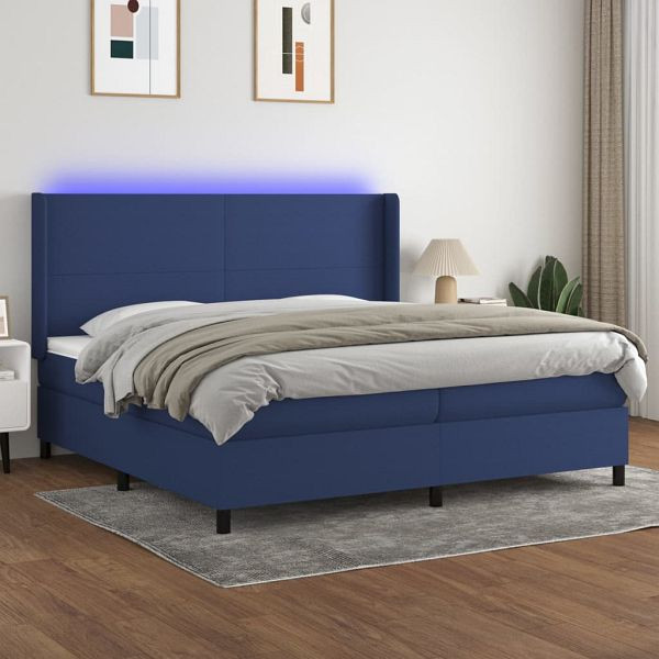 vidaXL Boxspringbett mit Matratze & LED Blau 200x200 cm Stoff, 3138187