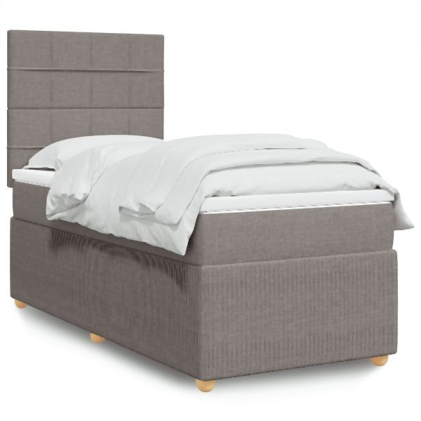 vidaXL Boxspringbett mit Matratze Taupe 90x200 cm Stoff, 3291943