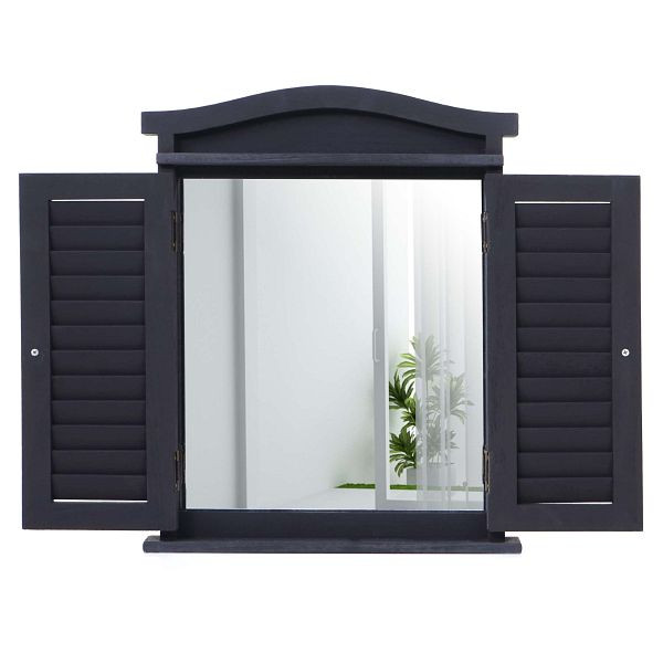 Mendler Wandspiegel Spiegelfenster mit Fensterläden 53x42x5cm, dunkelgrau, 62958