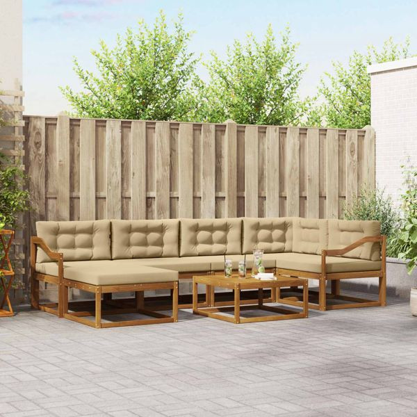 vidaXL Outdoor-Sofagarnitur mit Kissen 7-teilig Natur und Beige, 3367876
