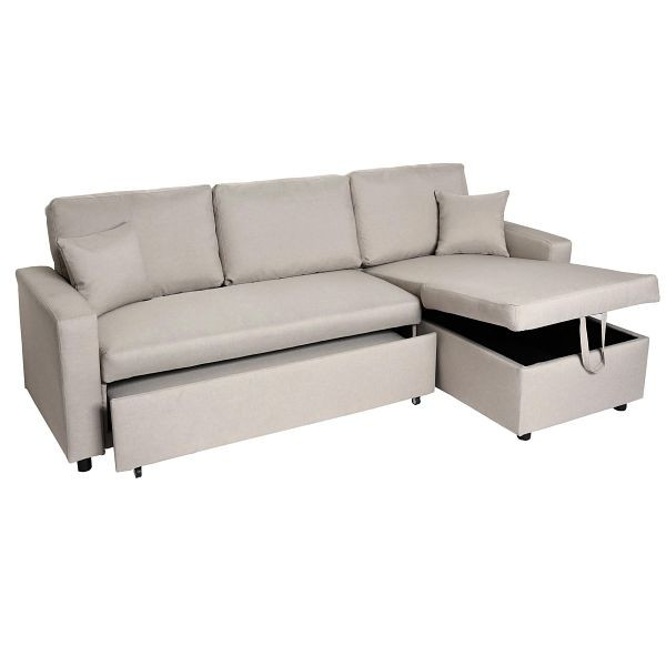 Mendler Ecksofa mit Bettkasten HWC-L17, Couch Sofa L-Form, Liegefläche Nosagfederung 228cm, beige, 98312+98313