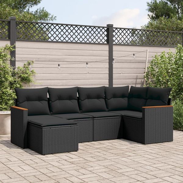 vidaXL 6-tlg. Garten-Sofagarnitur mit Kissen Schwarz Poly Rattan, 3258576