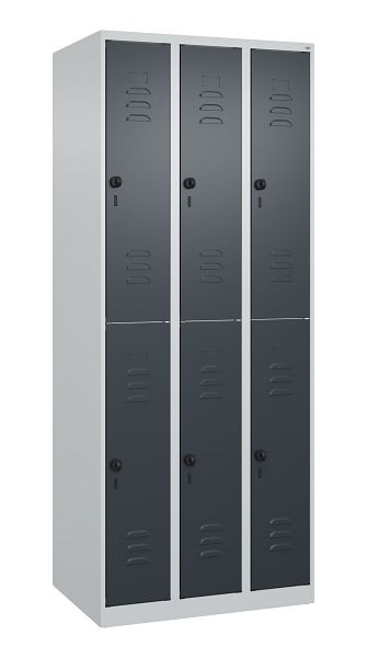 C+P Doppelstöckiger Spind Classic PLUS, 3 Abteile, 1850x750x500mm, 7035/7016, Drehriegel, 080300-39 S10007