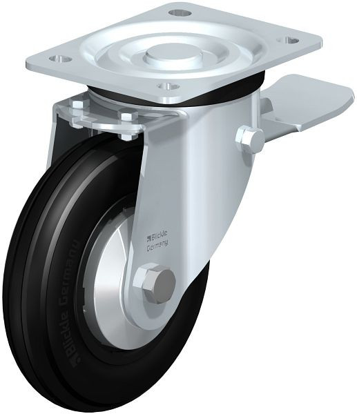 Blickle L-VWPP 160R-ST-FA Stahlblech-Lenkrolle, mittelschwere Ausführung, mit Anschraubplatte & Feststeller, Weichgummi, Schwarz, 849948