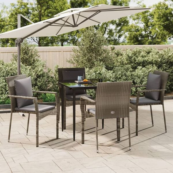 vidaXL 5-tlg. Garten-Essgruppe mit Kissen Schwarz und Grau Poly Rattan, 3185102