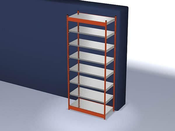 hofe Fachboden-Grundregal, 3000x600x1300 mm, 7 Fachebenen, verzinkt / RAL 2004, 200 kg Fachlast, 2000 kg Feldlast, einseitige Bedienung, ROG306013ME