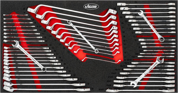 VIGOR Ring-Maul-, Doppelring-, Doppelmaulschlüssel Satz, für Series XL, 58-teilig, 6 x 7 – 30 x 32 mm, 6 – 36 mm, Anzahl Werkzeuge: 58, V6650N