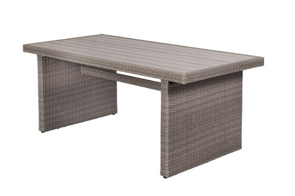 Merxx Toskana Tisch, 185 x 90 cm, Tischplatte Kunststoff in realistischer Holzoptik, grau, Alumiuniumgestell mit Kunststoffgeflecht, 28409-262