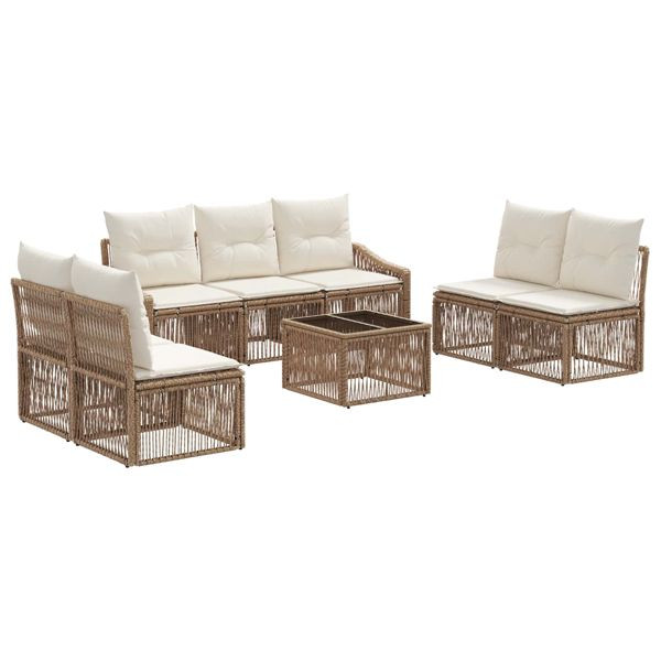 vidaXL Gartensofa-set 8-teilig Beige Poly-Rattan, 3435978