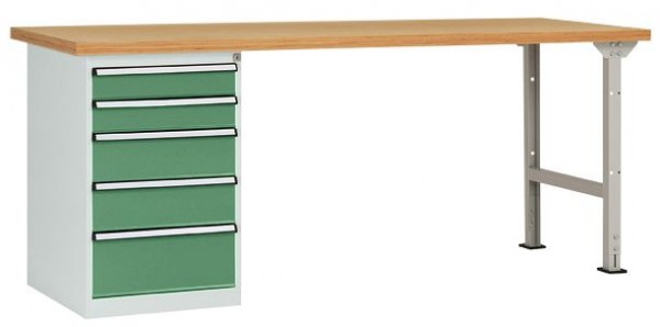 Manuflex Werkbanksystem COMBI Modell 3 mit Multiplexplatte, BxTxH = 2000 x 700 x 840 mm, Resedagrün, WC5102.6011