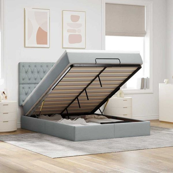 vidaXL Ottoman-Bett mit Matratze Hellgrau 140x200 cm Stoff, 3313244