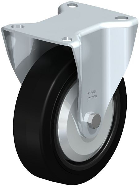 Blickle B-POEV 125XR-FA Stahlblech-Bockrolle, mittelschwere Ausführung, mit Anschraubplatte, Elastik-Vollgummi, Schwarz, 850387