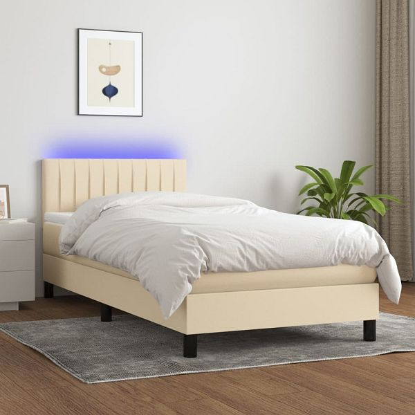 vidaXL Boxspringbett mit Matratze & LED Creme 100x200 cm Stoff, 3133298