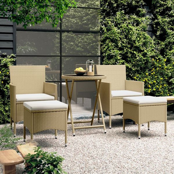 vidaXL 5-teilig Garten-Bistro-Set Poly Rattan und Hartglas Beige, 3058390