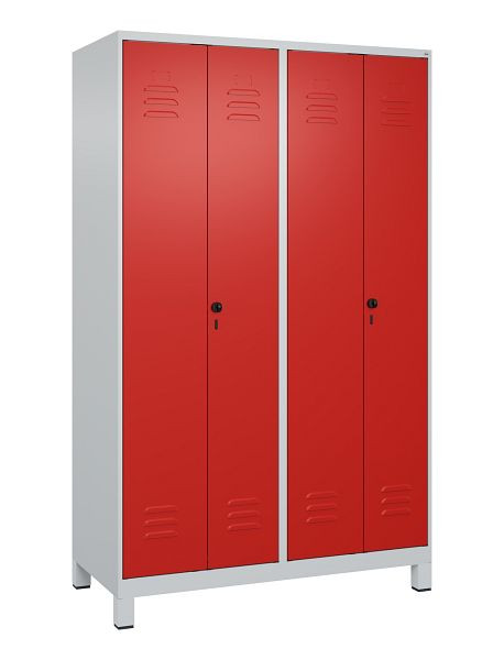 C+P Umkleidespind Classic PLUS, Doppel-Spind, Füße, 4 Abteile, 1950x1200x500mm, 7035/3020, Drehriegel, 080012-40P S10008