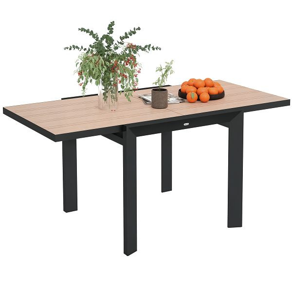 Outsunny Gartentisch Ausziehbarer Aluminium 80/160x80 cm Wetterfest Balkontisch für 6 Personen Naturholz, 84G-812V00ND
